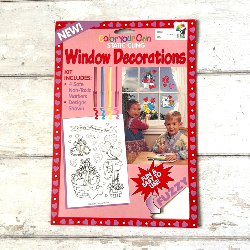 Valentine’s Day Color Your Own Static Cling Window Decorations Kids Crafts NEW